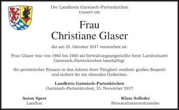 Traueranzeige von Christiane Glaser von merkurtz