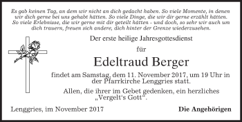 Traueranzeige von Edeltraud Berger von merkurtz