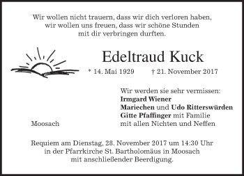 Traueranzeige von Edeltraud Kuck von merkurtz