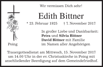 Traueranzeige von Edith Bittner von merkurtz