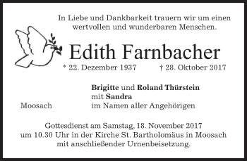 Traueranzeige von Edith Farnbacher von merkurtz