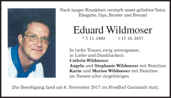 Traueranzeige von Eduard Wildmoser von merkurtz