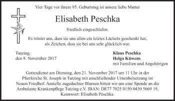 Traueranzeige von Elisabeth Peschka von merkurtz
