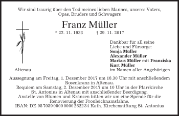 Traueranzeige von Franz Müller von merkurtz