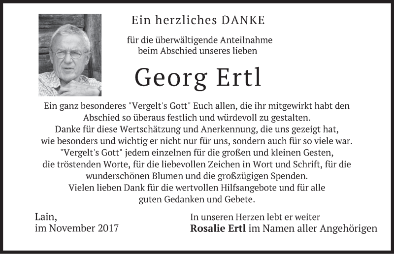  Traueranzeige für Georg Thomas Ertl vom 25.11.2017 aus merkurtz