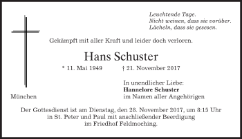 Traueranzeige von Hans Schuster von merkurtz