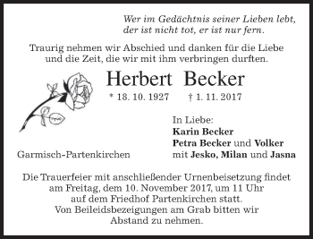 Traueranzeige von Herbert Becker von merkurtz