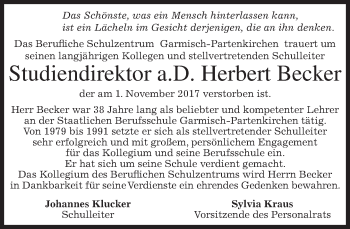 Traueranzeige von Herbert Becker von merkurtz