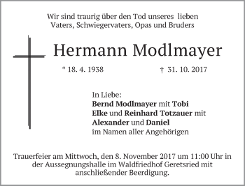 Traueranzeige von Hermann Modlmayer von merkurtz