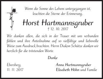 Traueranzeige von Horst Hartmannsgruber