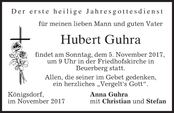 Traueranzeige von Hubert Guhra von merkurtz