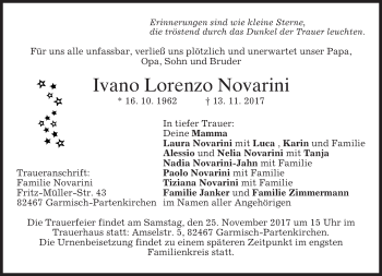 Traueranzeige von Ivano Lorenzo Novarini von merkurtz