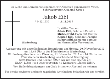 Traueranzeige von Jakob Eibl von merkurtz