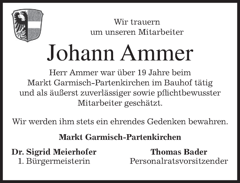  Traueranzeige für Johann Ammer vom 09.11.2017 aus merkurtz