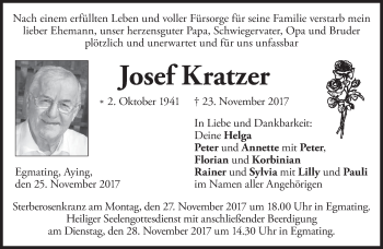 Traueranzeige von Josef Kratzer