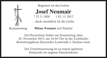 Traueranzeige von Josef Neumair von merkurtz