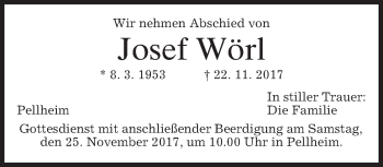 Traueranzeige von Josef Wörl von merkurtz