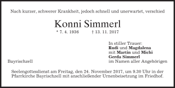 Traueranzeige von Konni Simmerl von merkurtz