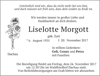 Traueranzeige von Liselotte Morgott von merkurtz