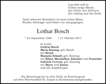 Traueranzeige von Lothar Bosch von merkurtz