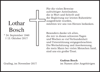 Traueranzeige von Lothar Bosch von merkurtz