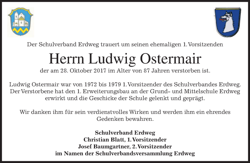  Traueranzeige für Ludwig Ostermair vom 03.11.2017 aus merkurtz