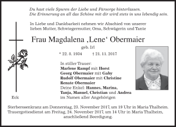 Traueranzeige von Magdalena Obermaier von merkurtz