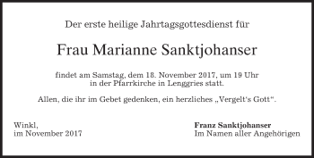 Traueranzeige von Marianne Sanktjohanser von merkurtz