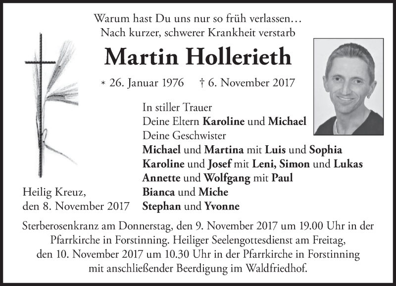  Traueranzeige für Martin Hollerieth vom 08.11.2017 aus merkurtz