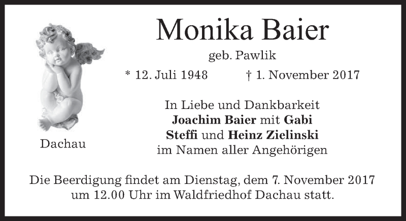  Traueranzeige für Monika Baier vom 04.11.2017 aus merkurtz