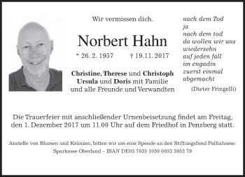 Traueranzeige von Norbert Hahn von merkurtz