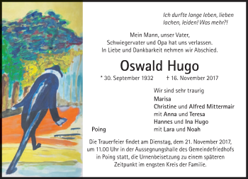 Traueranzeige von Oswald Hugo von merkurtz