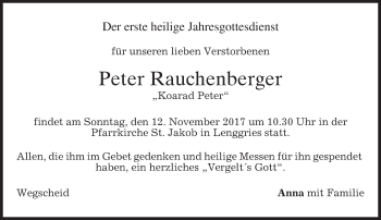 Traueranzeige von Peter Rauchenberger von merkurtz
