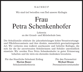 Traueranzeige von Petra Schenkenhofer von merkurtz