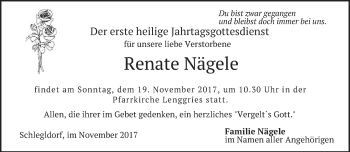 Traueranzeige von Renate Nägele von merkurtz