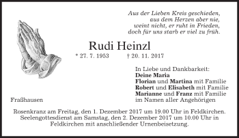 Traueranzeige von Rudi Heinzl von merkurtz