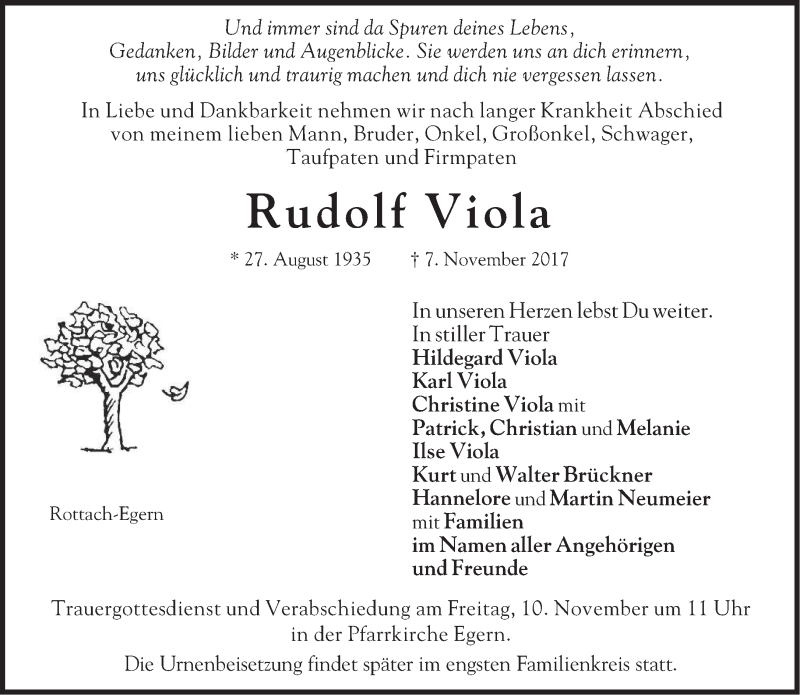  Traueranzeige für Rudolf Viola vom 08.11.2017 aus merkurtz