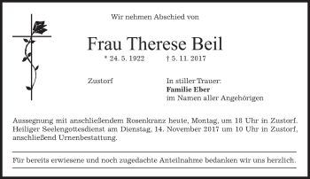 Traueranzeige von Therese Beil von merkurtz