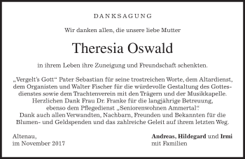 Traueranzeige von Theresia Oswald von merkurtz