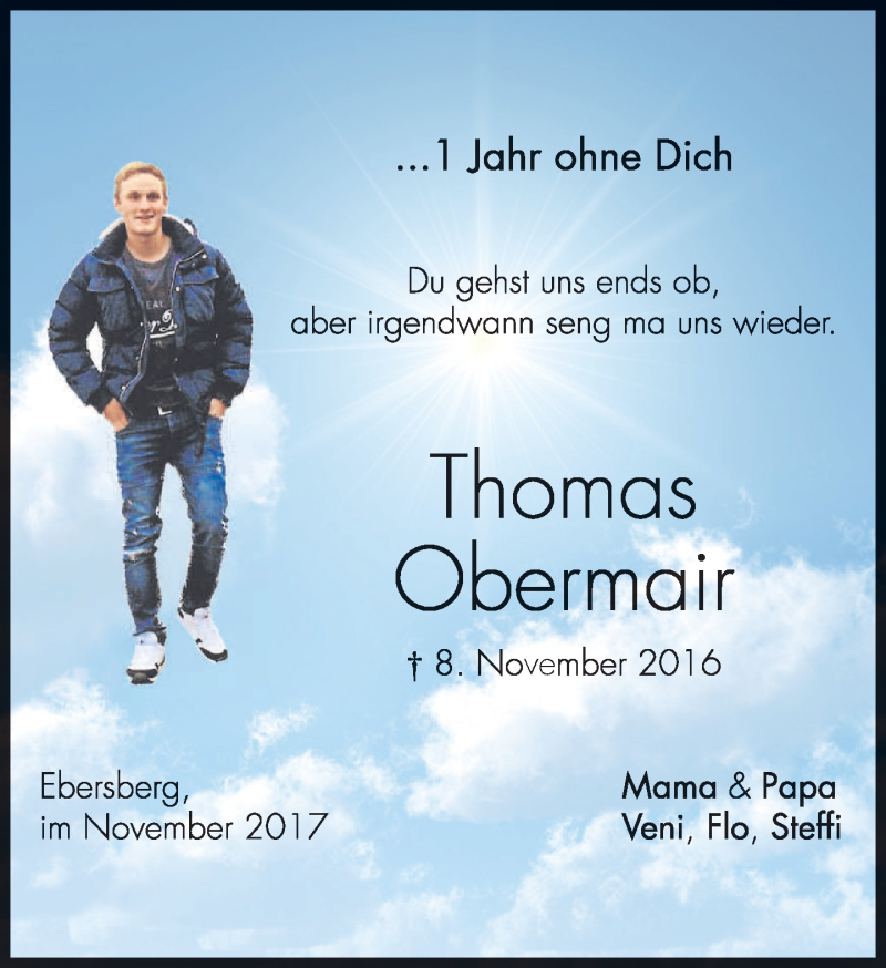  Traueranzeige für Thomas Obermair vom 08.11.2017 aus merkurtz