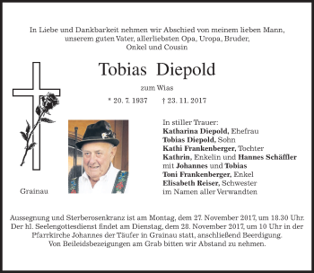 Traueranzeige von Tobias Diepold von merkurtz