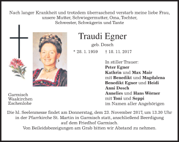 Traueranzeige von Traudi Egner von merkurtz