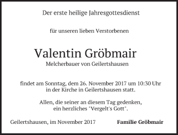 Traueranzeige von Valentin Gröbmair von merkurtz