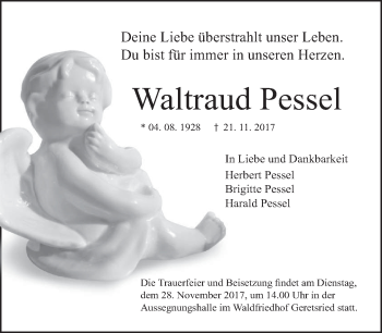 Traueranzeige von Waltraud Pessel von merkurtz