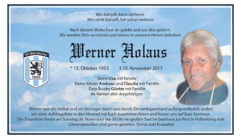  Traueranzeige für Werner Holaus vom 24.11.2017 aus merkurtz