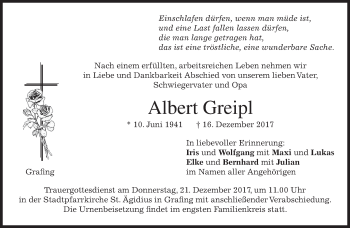 Traueranzeige von Albert Greipl von merkurtz