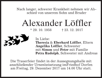 Traueranzeige von Alexander Löffler von merkurtz