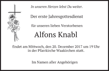 Traueranzeige von Alfons Knabl von merkurtz
