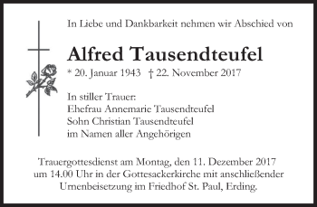 Traueranzeige von Alfred Tausendteufel von merkurtz