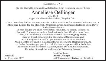 Traueranzeige von Anneliese Oellinger von merkurtz